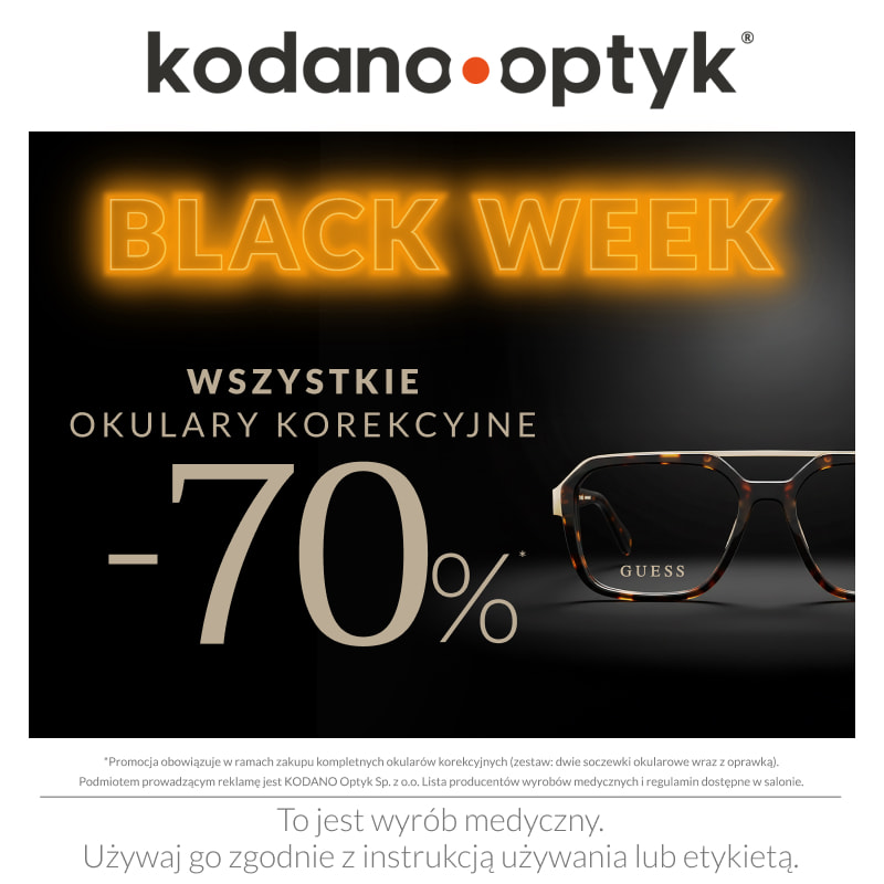 Podstawowa grafika wpisu:Black Week w KODANO Optyk! WSZYSTKIE okulary korekcyjne 70% taniej!