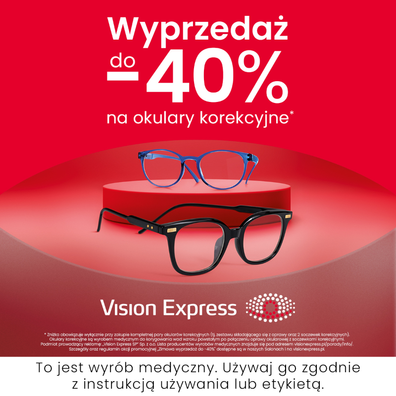 Podstawowa grafika wpisu:W&nbsp;Vision Express trwa wielka wyprzedaż z&nbsp;rabatami aż&nbsp;do&nbsp;40% na&nbsp;okulary do&nbsp;korekcji wzroku*!