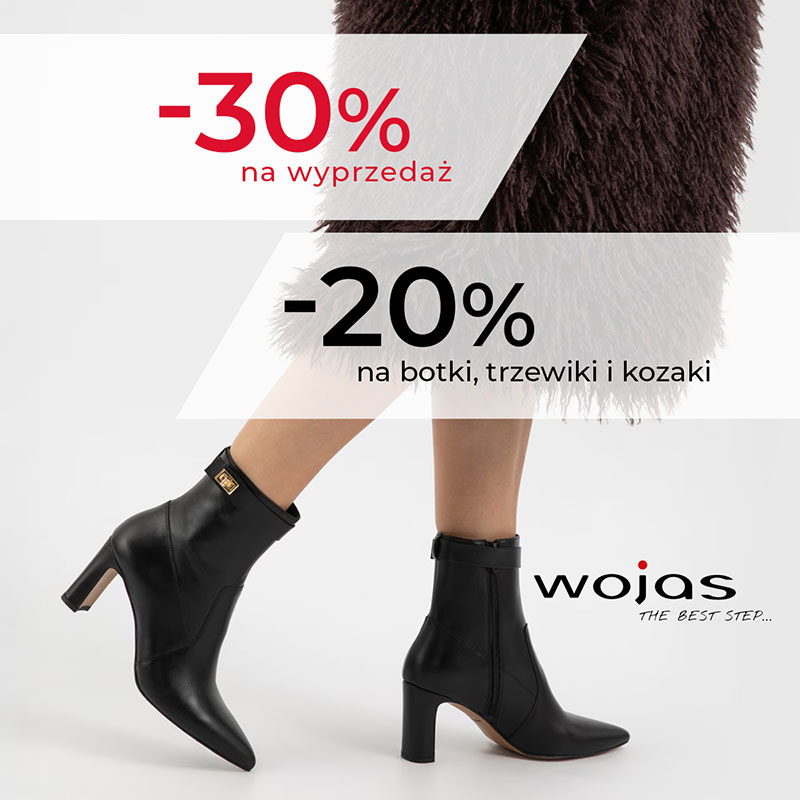 Podstawowa grafika wpisu:-30% na&nbsp;wyprzedaż / -20% na&nbsp;botki, trzewiki i&nbsp;kozaki