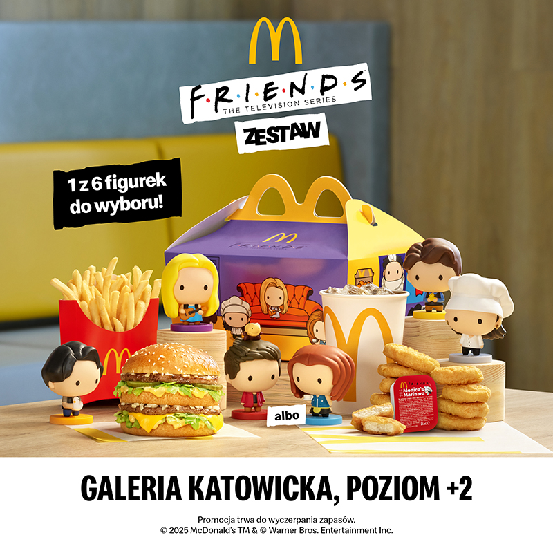 Podstawowa grafika wpisu:Zgarnij 1 z&nbsp;6 figurek kupując zestaw Friends w&nbsp;McDonald’s!